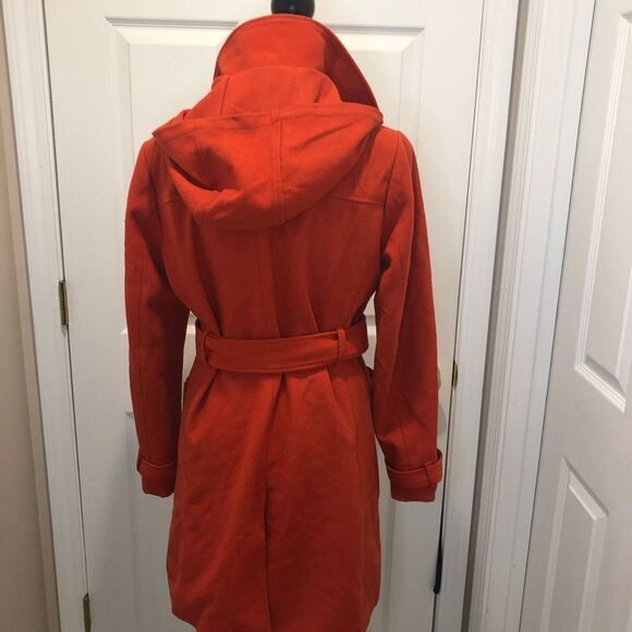 Banana Republic orange belted pea coat with hood size medium - Picture 8 of 16